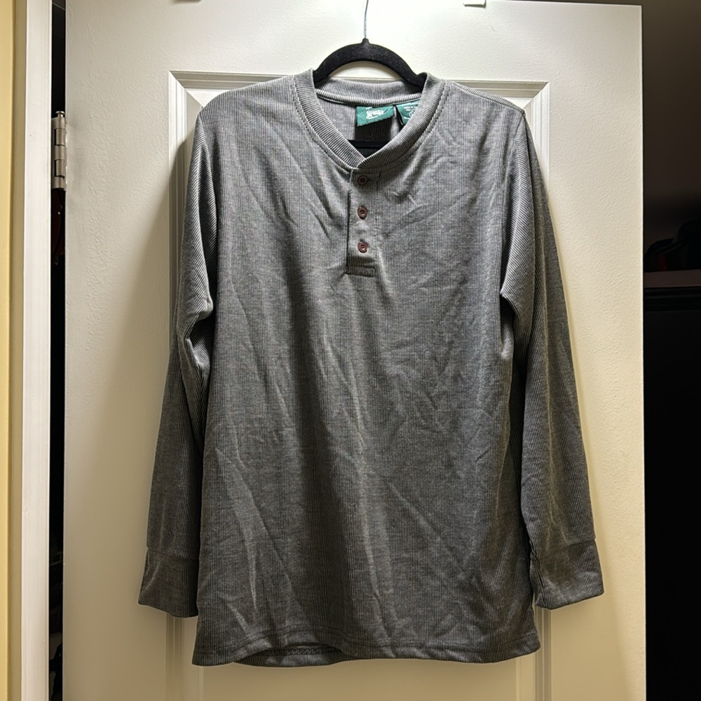Stillwater Supply Co. Gray stripped. Charcoal long sleeve. Men’s Large